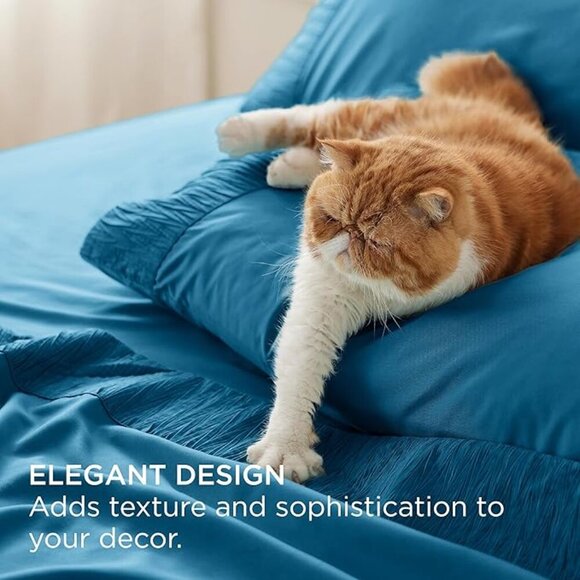 🆕 4 Pieces Blue Luxury California King Polyester Microfiber Cooling Bed Sheet - Picture 5 of 6